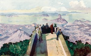 Olhando para baixo a partir da borda leste do Pico do Corcovado, 2.300 pés (litografia colorida) de European School