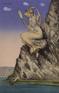 Lorelei, admirando-se em um espelho (cor litho) de European School