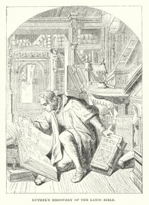 A descoberta da Bíblia latina por Lutero (gravura) de European School