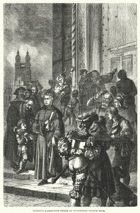 As noventa e cinco teses de Lutero na porta da Igreja de Wittenberg (gravura) de European School