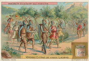 Macbeth. A floresta que marchava, cartão Liebig, início do século XX (cromo) de European School