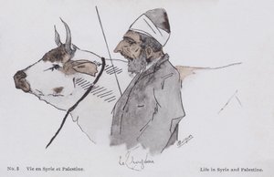 Homem e gado, a vida na Síria e na Palestina (litografia a cores) de European School