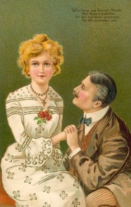 Homem a segurar a mão de uma jovem mulher (litografia a cores) de European School
