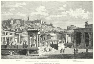 Mercado de Atenas, Grécia Antiga (litho) de European School