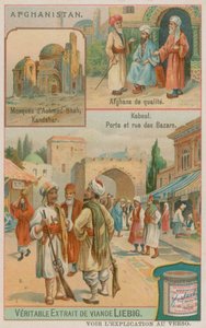 Mausoléu de Ahmad Shah Durrani em Kandahar, afegãos ricos e uma vista do portão e bazares de Cabul de European School
