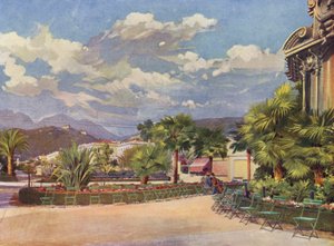 Menton, O Quiosque da Música e o Jardim Novo (litografia a cores) de European School