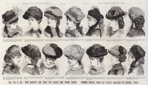 Novos Bonés e Chapéus para Senhoras e Meninas; Modelos de Verão de Les Grands Magasins Du Louvre, Paris (gravura) de European School
