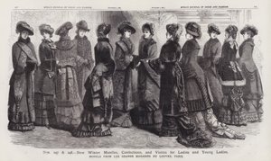 Novos mantos de inverno, confeções e visitas para senhoras e jovens senhoras, modelos de Les Grands Magasins du Louvre, Paris (gravura) de European School