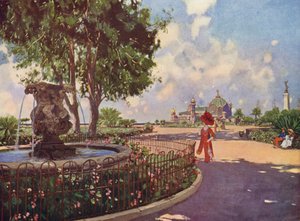 Nice, La Jetee, o Monumento e a Fontaine des Phoceens (litografia a cores) de European School