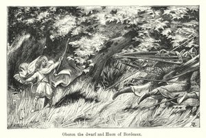 Oberon, o anão, e Huon de Bordeaux (gravura) de European School