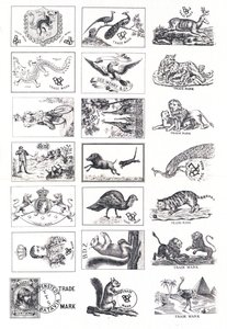 Página de marcas, envolvendo principalmente animais (gravura) de European School
