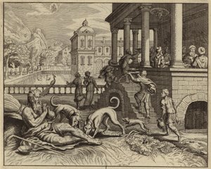 Parábola do rico e Lázaro, o mendigo (gravura) de European School