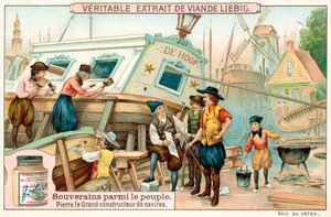 Pedro o Grande a trabalhar como construtor naval na Holanda (chromolitho) de European School