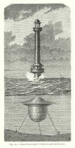 Farol flutuante na entrada do porto de Liverpool (gravura) de European School