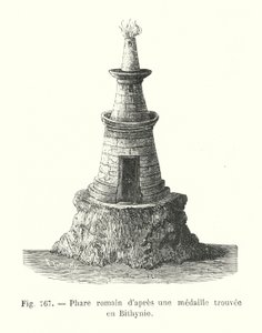 Farol romano de uma medalha encontrada em Bithynia (gravura) de European School