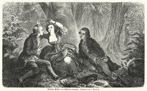 Philinen coroando Wilhelm Meister com uma coroa de flores: cena do romance de Johann Wolfgang Goethe Wilhelm Meisters Lehrjahre (gravura) de European School