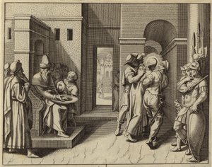 Pôncio Pilatos a lavar as mãos depois de Jesus Cristo ser condenado à morte (gravura) de European School