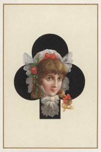 Retrato de uma rapariga numa carta de jogar (litografia a cores) de European School