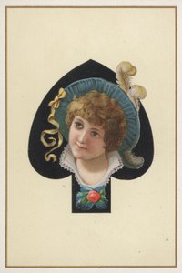 Retrato de uma rapariga numa carta de jogar (litografia a cores) de European School