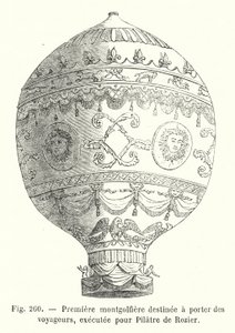 Primeiro balão de ar quente a transportar passageiros, feito para o Pilatre de Rozier (gravura) de European School