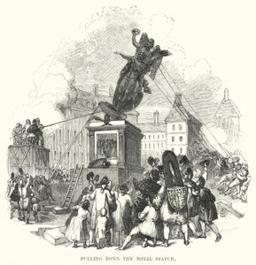 Puxando para baixo a Estátua Real (gravura) de European School