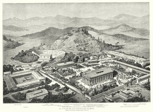 Reconstrução do antigo Olympia, Grécia (litho) de European School