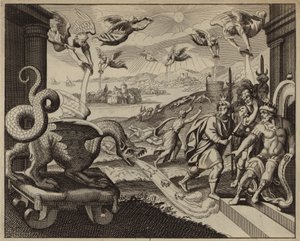 Sete anjos esvaziando sete taças cheias com a ira de Deus (gravura) de European School
