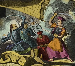 Shing Shi ou Ching Shih (morreu em 1844). Mulher pirata chinesa do século XIX. Ela comandou uma verdadeira frota com a qual derrotou o Almirante Kwo Lang. de European School