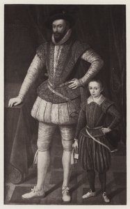 Sir Walter Raleigh e o seu Filho (litho) de European School