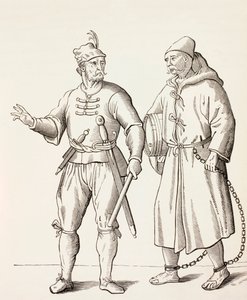 Soldado de galé do século 16 com um escravo de galé, c.1880 de European School