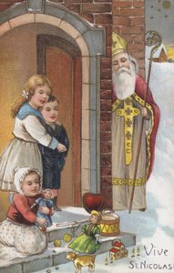 Cartão do dia de São Nicolau (cromolitografia) de European School
