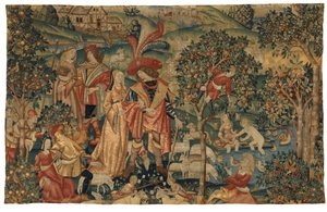 Tapeçaria representando Cena Pastoral com Colheita de Frutos, ou O Senhor no seu Parque ou Aliança Rural e Colheita de Frutos, c.1500 (lã e seda) de European School