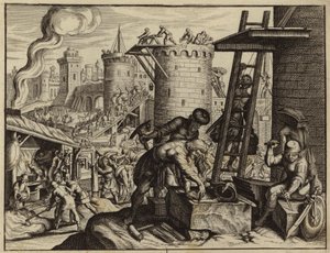 Os judeus a reconstruir as muralhas de Jerusalém (gravura) de European School