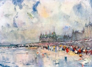 O Kursaal e o Digue, Ostende (litografia a cores) de European School