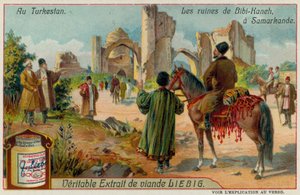 As ruínas da Mesquita Bibi-Khanym em Samarcanda no Uzbequistão de European School