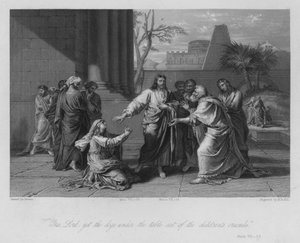 A Mulher Sirofenícia, Marcos VII, 28 (gravura) de European School
