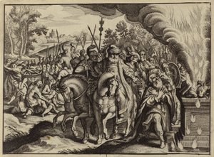 O fogo de Deus queimando o sacrifício de Elias em vez do de Baal (gravura) de European School