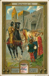 A história de Roland, cartão Liebig, início do século XX (cromo) de European School