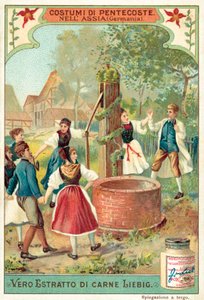 Celebrações tradicionais do Pentecostes em Hessen, Alemanha (chromolitho) de European School