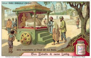 Ídolo transportável de Vishnu com o boi Rama (chromolitho) de European School