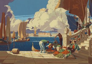 Veneza, com vista para a lagoa de São Marcos (litografia a cores) de European School