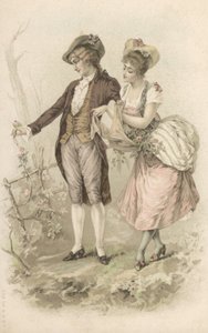 Casal de caminhantes (litografia a cores) de European School