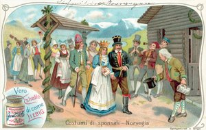 Procissão de casamento na Noruega (chromolitho) de European School