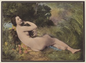 Mulher com um instrumento musical (lito colorido) de European School