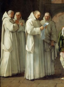 São Bruno (1030-1101), fundador da ordem cartusiana recebe mensagem do Papa Urbano II (Urbano 2) (detalhe) de Eustache Le Sueur