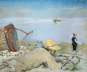 Henri Guerard Relaxando na Praia (pastel sobre tela) de Eva Gonzalès