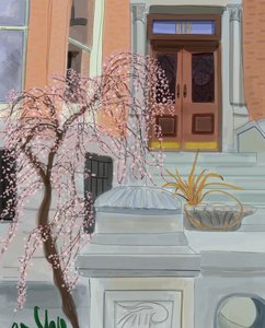 Cerejeira em flor, Brooklyn, 2017 (desenhada à mão num iPad com um lápis Apple) de Evan Sklar