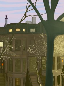 Brownstone à noite (arte digital) de Evan Sklar