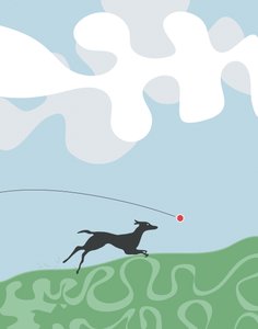 Cão a perseguir uma bola, 2015 (desenhado à mão num iPad com um lápis Apple) de Evan Sklar