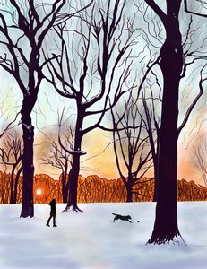 Cão na neve, Brooklyn (arte digital) de Evan Sklar